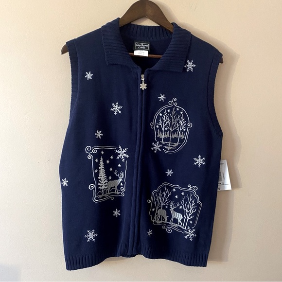 Southern Lady Sweaters - Vintage Southern Lady Women's Winter Embroidered Sweater Vest Zip Closure Small